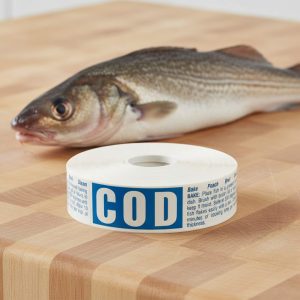 Cod Label Stickers Seafood Sticker White with Blue Text – 500/roll