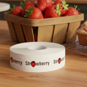 Strawberry Label Bakery Flavor Stickers white Label Stickers with Strawberry Text – 1000/roll