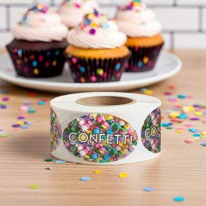 Confetti Label Bakery Flavor Stickers – 500/roll